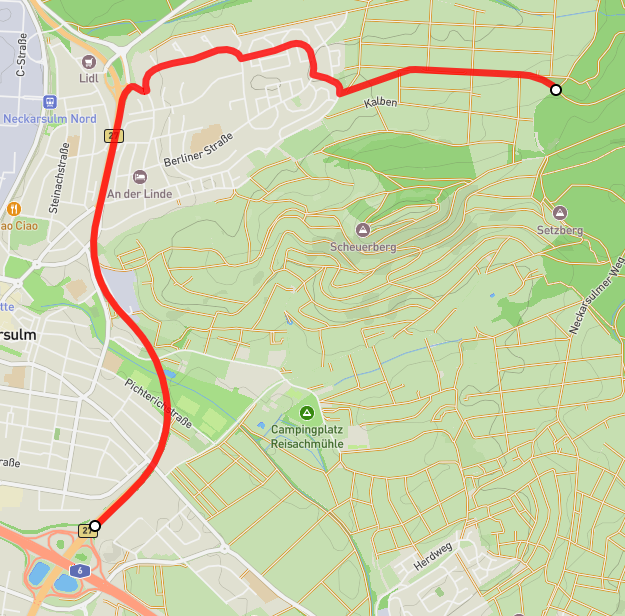 Anfahrt über die A6, Ausfahrt Neckarsulm Nord
